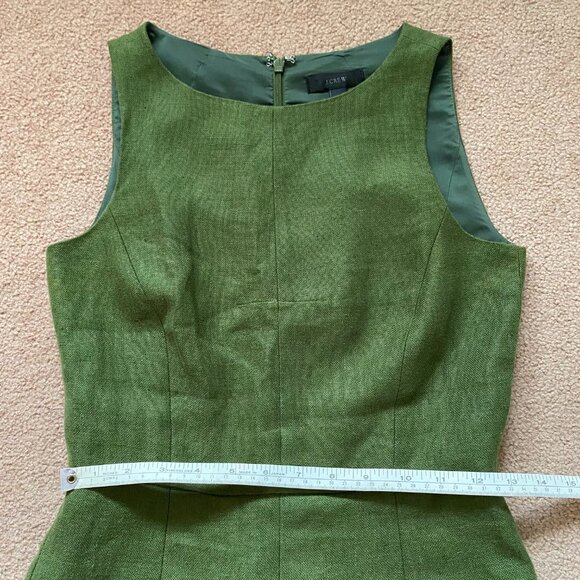 J.Crew Sleeveless Pleated Linen Dress Olive Green Size 00 Lined Knee Length Midi - Picture 10 of 14